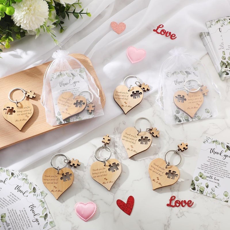 Ecation Wedding Favors for Guests Wood Heart Puzzle Keychains Thank You Cards Gift Bag Bridal Shower Souvenir Gifts(50 Sets) - Image 5