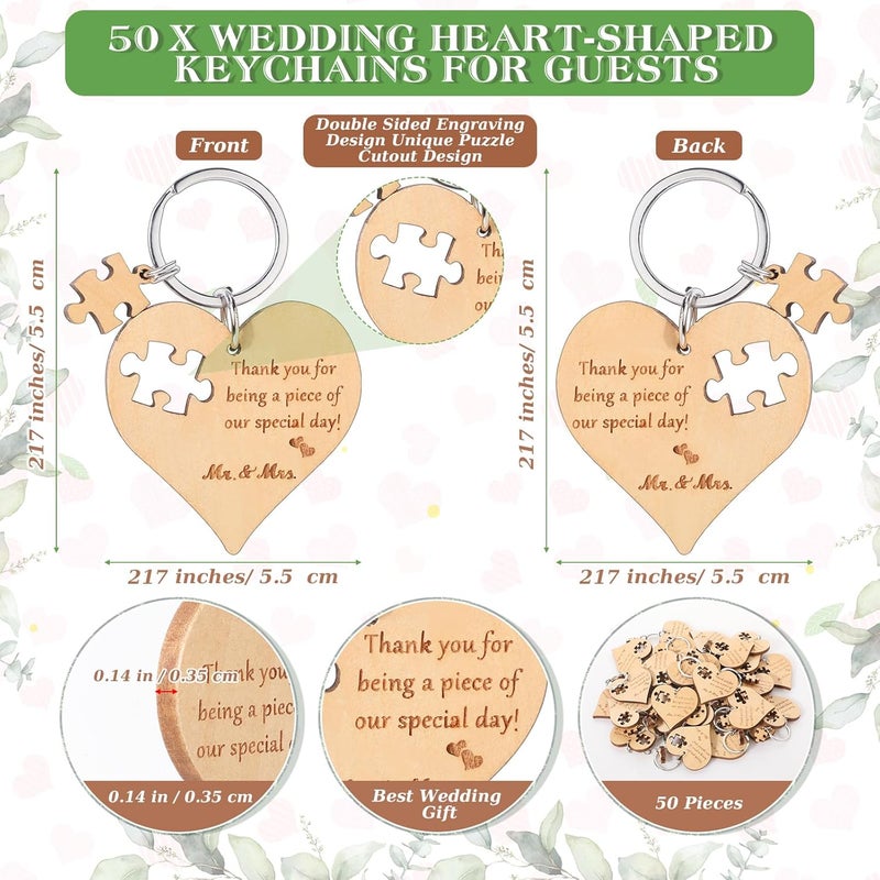 Ecation Wedding Favors for Guests Wood Heart Puzzle Keychains Thank You Cards Gift Bag Bridal Shower Souvenir Gifts(50 Sets) - Image 2