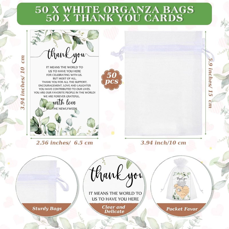 Ecation Wedding Favors for Guests Wood Heart Puzzle Keychains Thank You Cards Gift Bag Bridal Shower Souvenir Gifts(50 Sets) - Image 3