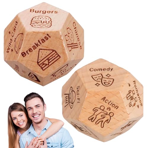 BoAn Date Night Dice for Couples2PC 12Sided Wooden Decision Dice for Food Movie Choices Valentines Anniversary Birthday Gifts for HerHim Wife Husband - Image 1