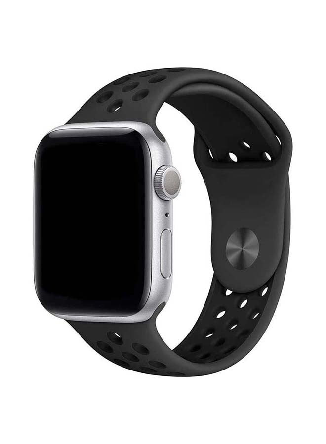 MOCOM Breathable Silicone Sports Replacement Band for Apple Watch Series 4/5/6/7/SE 42/44/45mm Obsidian / Black