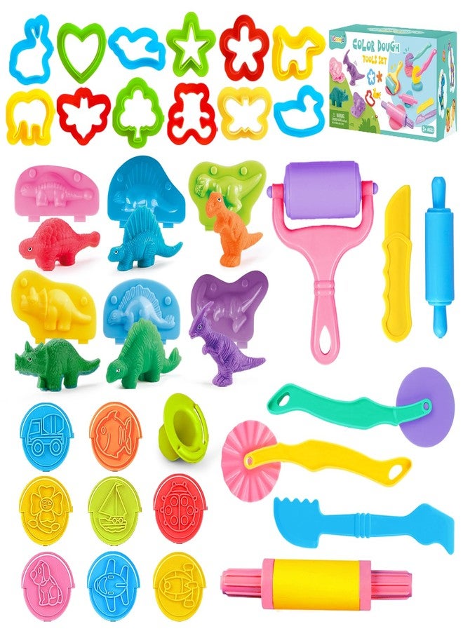 VConejo Playdough Tools Set, 34 Pcs Dough and Clay Accessories with Stamp, Cutters, Dino Maker, Animals Molds, Rolling Pins, Modeling Clay Play Tools Kit for Boys Girls - Image 1