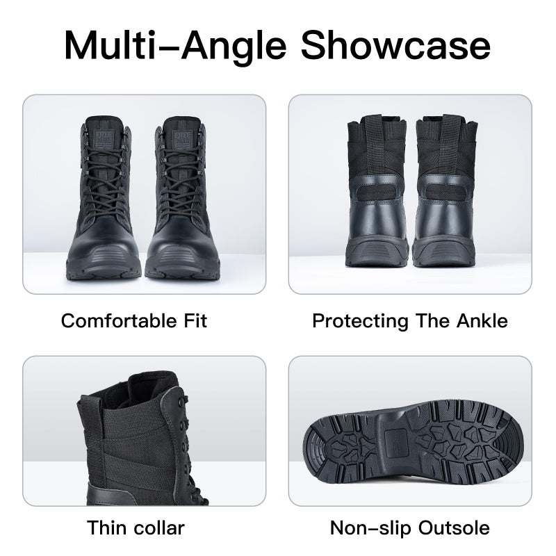 Free Soldier أحذية تكتيكية للنساء من فري سولجر بارتفاع 8 بوصات، حذاء قتال خفيف الوزن، حذاء عسكري متين للعمل في الهواء الطلق، حذاء صحراوي للنساء (أسود داكن 7) - Image 4