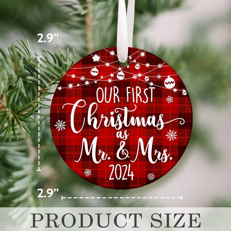 Fastpeace Our First Christmas as Mr and Mrs Ornament 2024  1st Christmas Married Ornaments  Wedding Gifts for Couple Bride and Groom  Newlywed Gift  Mr and Mrs - Ceramic Ornaments - Image 2