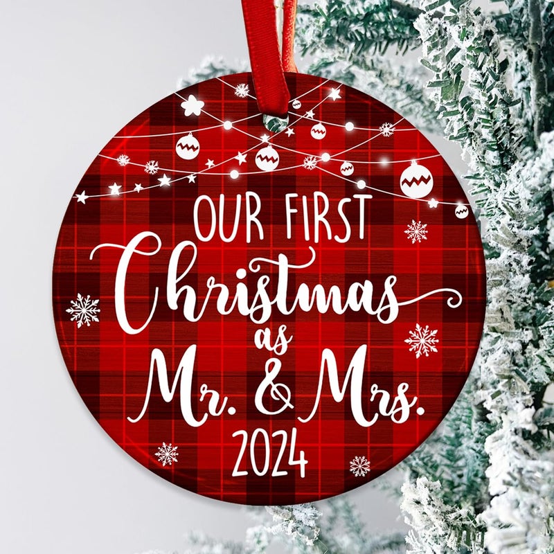 Fastpeace Our First Christmas as Mr and Mrs Ornament 2024  1st Christmas Married Ornaments  Wedding Gifts for Couple Bride and Groom  Newlywed Gift  Mr and Mrs - Ceramic Ornaments - Image 1
