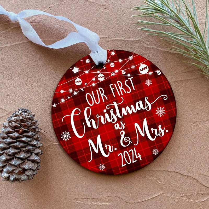 Fastpeace Our First Christmas as Mr and Mrs Ornament 2024  1st Christmas Married Ornaments  Wedding Gifts for Couple Bride and Groom  Newlywed Gift  Mr and Mrs - Ceramic Ornaments - Image 3