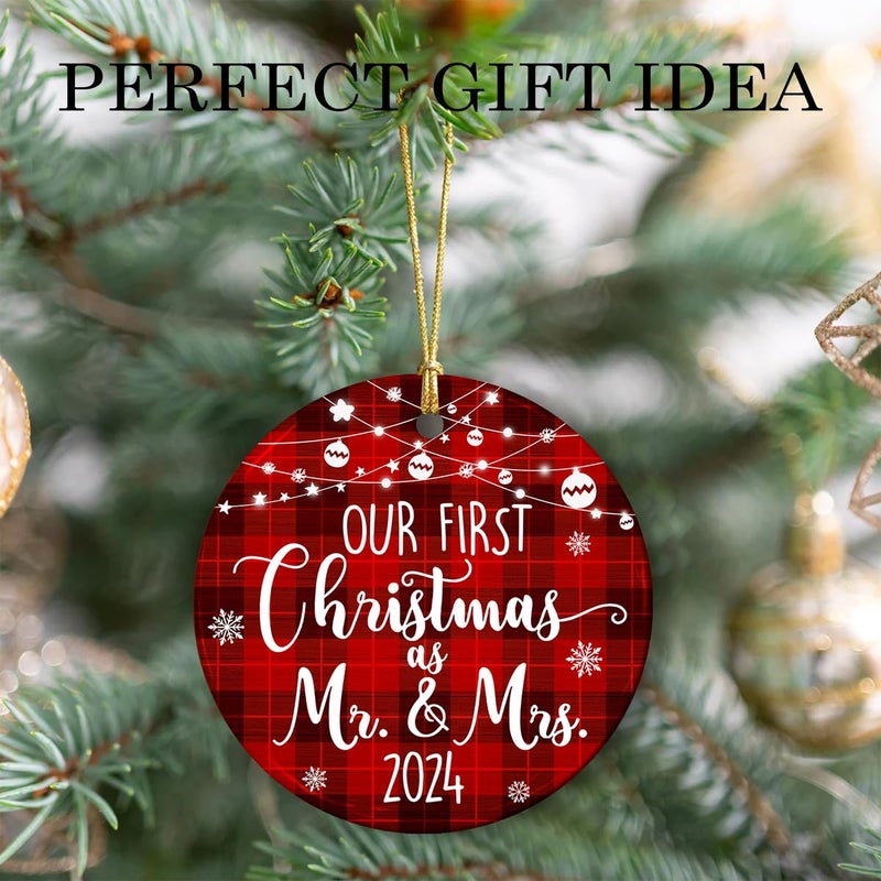 Fastpeace Our First Christmas as Mr and Mrs Ornament 2024  1st Christmas Married Ornaments  Wedding Gifts for Couple Bride and Groom  Newlywed Gift  Mr and Mrs - Ceramic Ornaments - Image 4