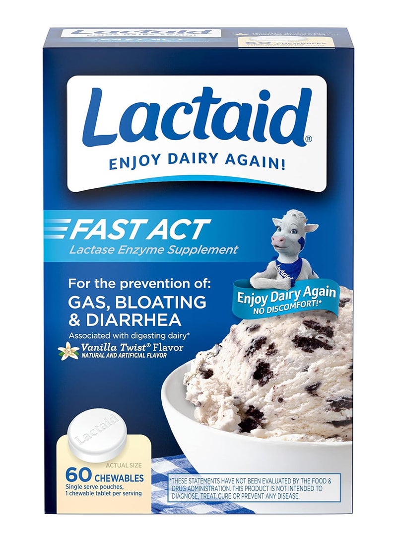 لاكتيد أقراص قابلة للمضغ مع إنزيمات اللاكتيز، الفانيليا، 60 قطعة - Image 1