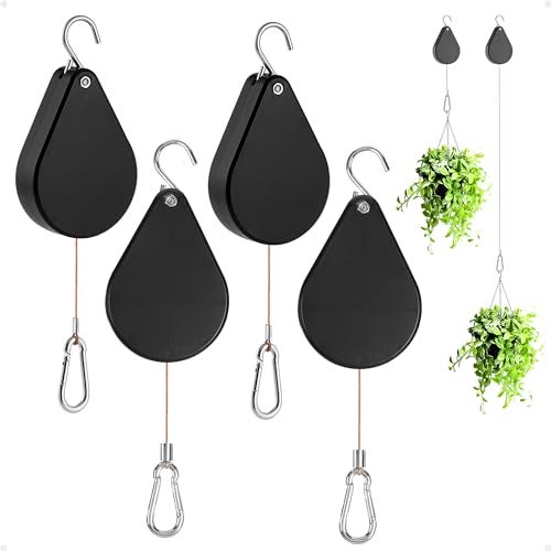 Kitwinney Retractable Plant Hanger - Upgrade Plant Pulleys for Hanging Plants, Easy to Raise and Lower, Suitable for Garden Flower Pots, Hanging Planter, Bird Feeder（Black, 4 PCS） - Image 1