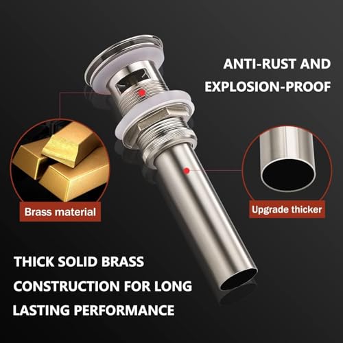 Yodel Faucet Bathroom Sink Drain with Overflow - Big Cap Pop up Drain Fit for Large Undermount Sink with Standard 1 3/4" Drain Opening,Brushed Nickel,YDPOP-3 - Image 4