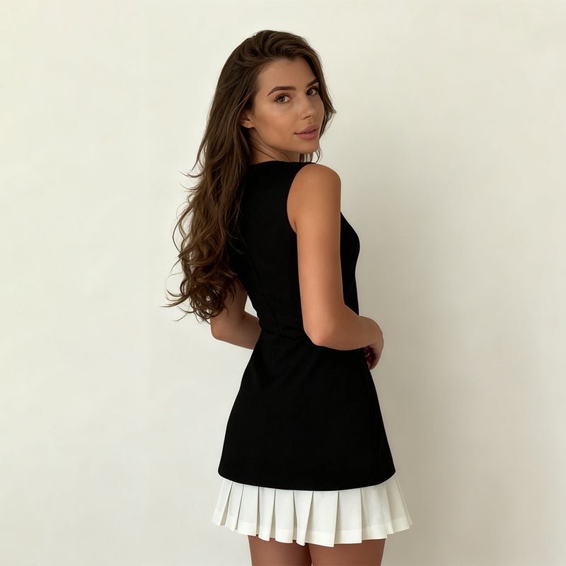Dress Women'S Summer High-End New Waisted Short Slim-Fit Atmospheric Dogged Elegant Simple Small Sleeveless Skirt - Image 4