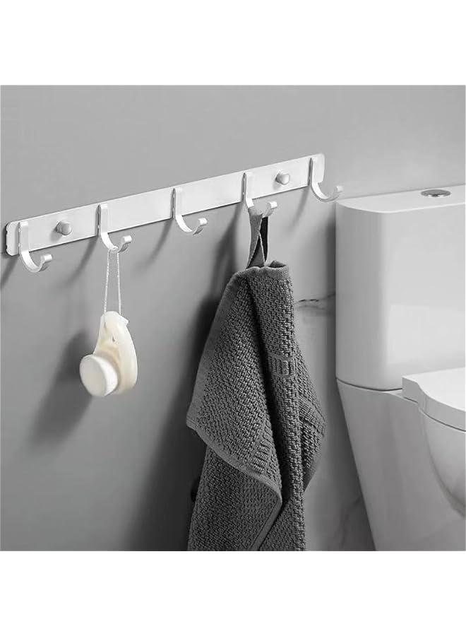 Wall Mounted Coat Rack 5-Hook Stainless Steel Holder for Clothes, Towels, and More - White Finish - Image 2