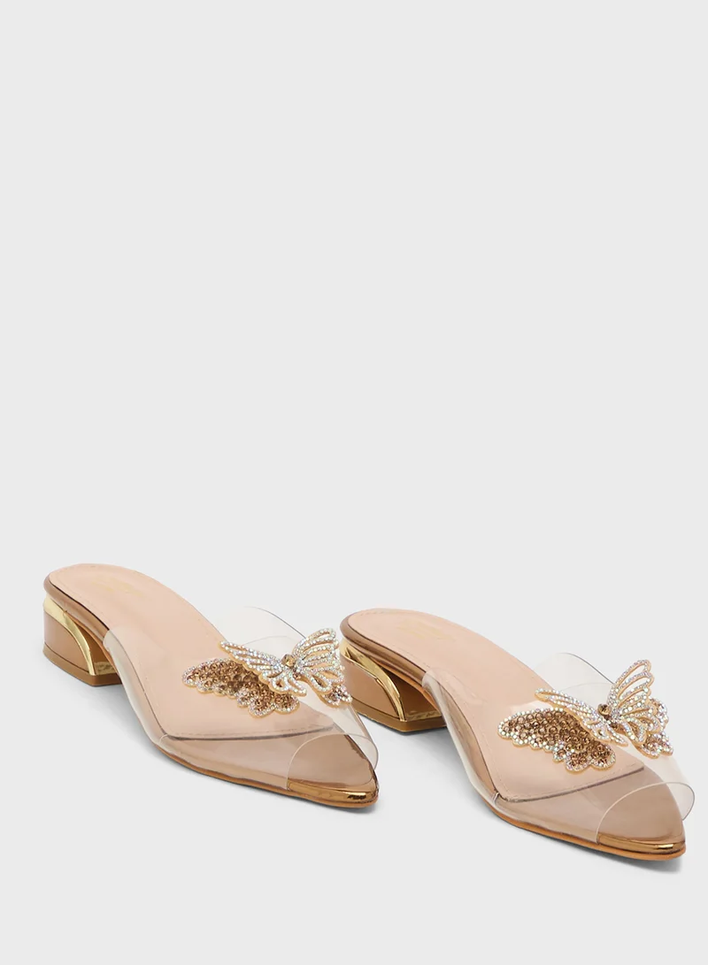 Pink Step Low Heeled Clear Sandal