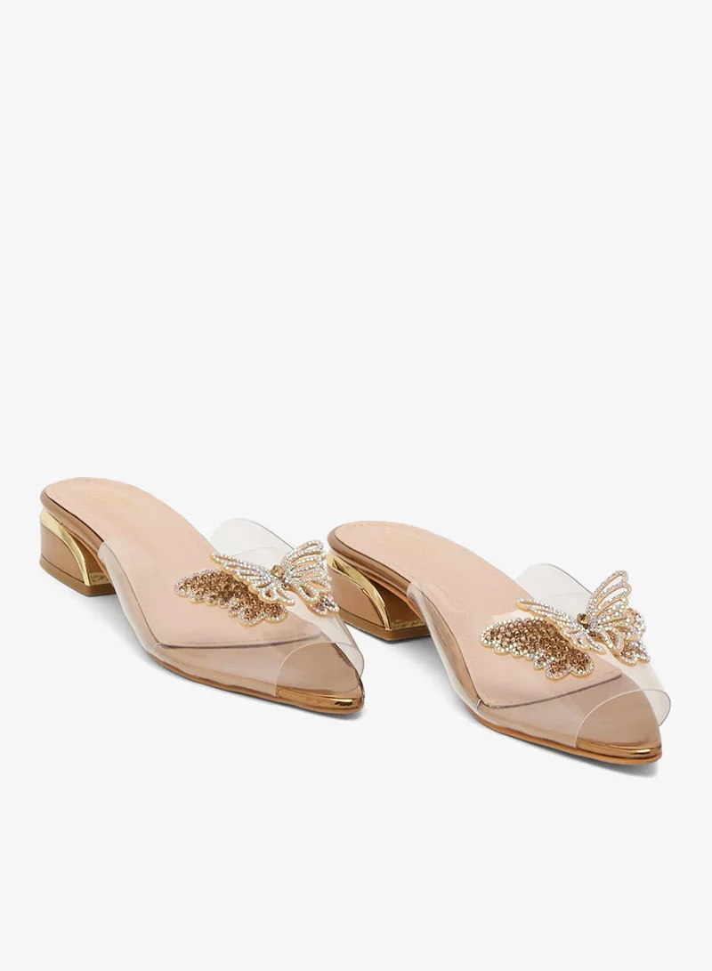 Pink Step Low Heeled Clear Sandal