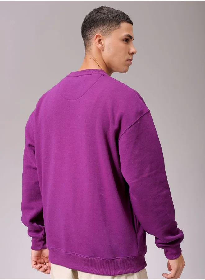 شركة المرآب الهندية Men Oversized Solid Crew Neck Overhead Sweatshirt
