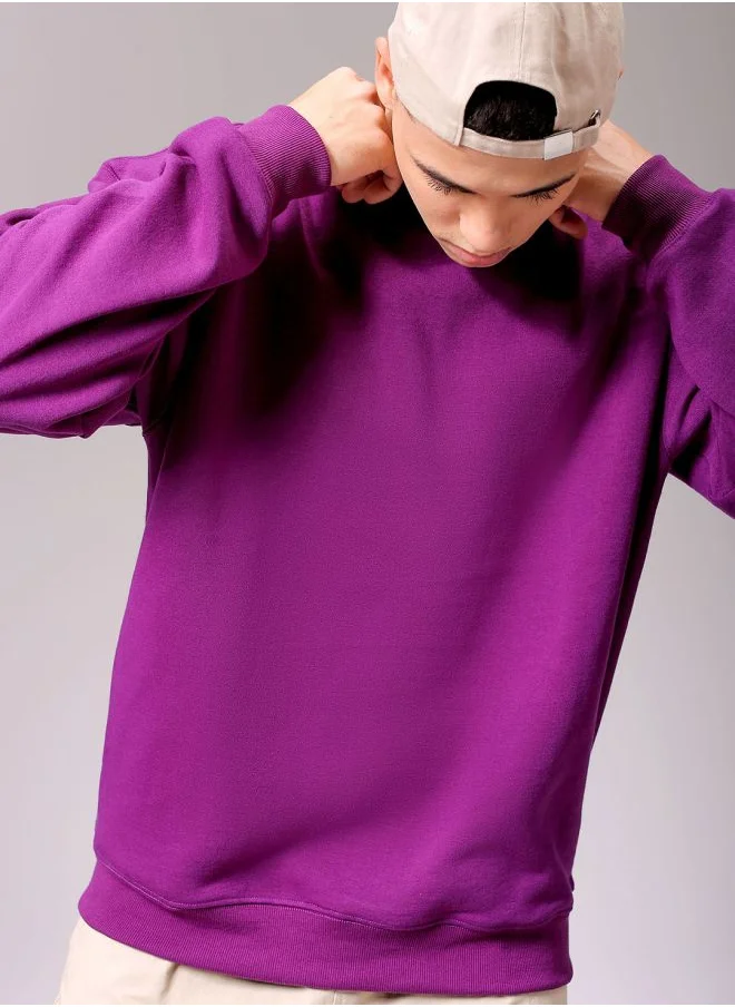 شركة المرآب الهندية Men Oversized Solid Crew Neck Overhead Sweatshirt