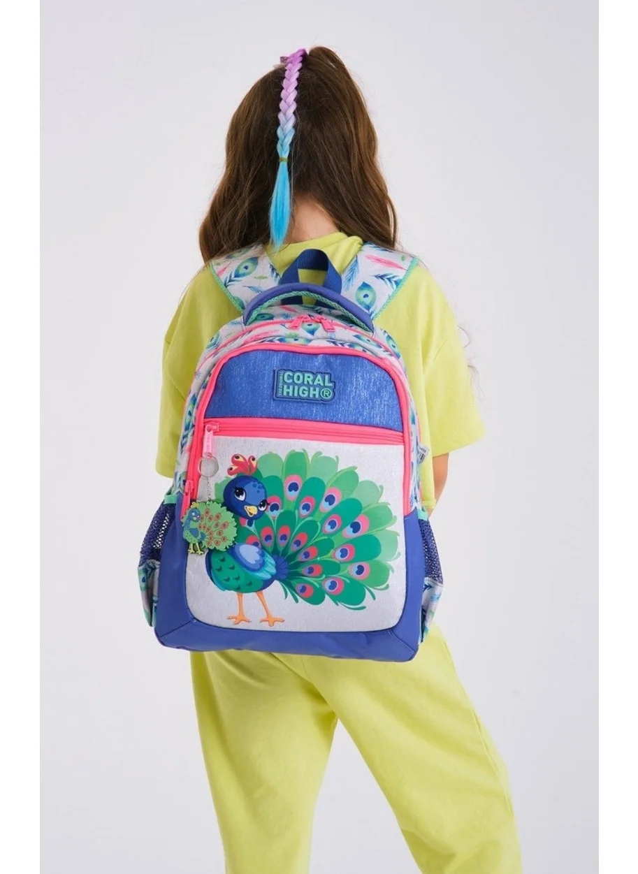CORAL HIGH Blue Green Peacock School Backpack and Lunch Bag Set - Girl
