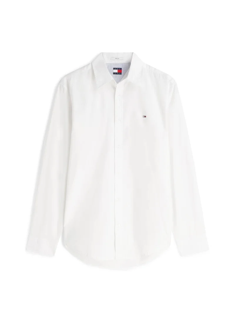 Tommy Jeans Ecru Regular Fit Flag Embroidery Poplin Shirt for Men | Best Price UAE