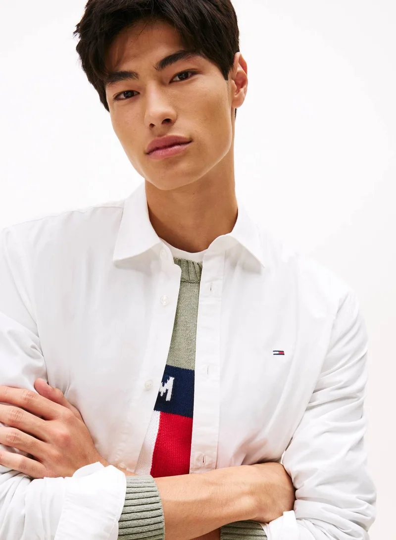 Tommy Jeans Ecru Regular Fit Flag Embroidery Poplin Shirt for Men | Best Price UAE