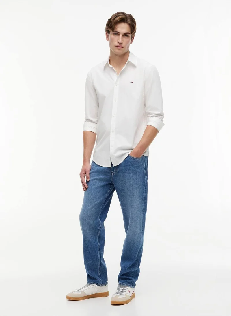 Tommy Jeans Ecru Regular Fit Flag Embroidery Poplin Shirt for Men | Best Price UAE