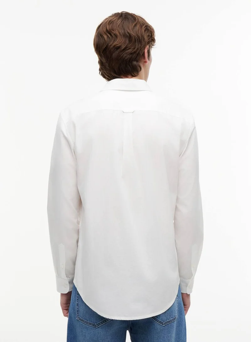 Tommy Jeans Ecru Regular Fit Flag Embroidery Poplin Shirt for Men | Best Price UAE