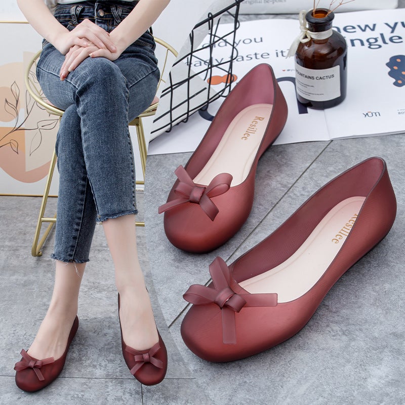 2023 Summer New Style Baotou Jelly Shoes Women's Shallow Mouth Hollow Plastic Sandals Bow Soft Surface Waterproof Beach Shoes - Image 4