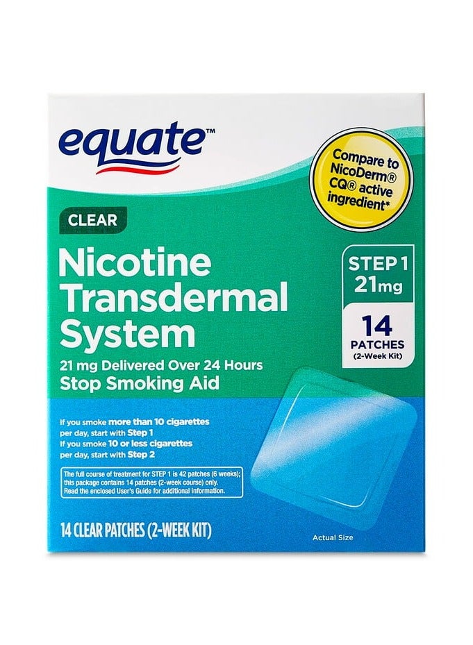 Equate Nicotine Transdermal System Step 1 Clear Patches, 21 Mg, 14 Patch