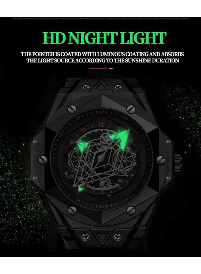 BINBOND Men's Waterproof Skeleton Quartz Watch with Luminous Display - Image 3
