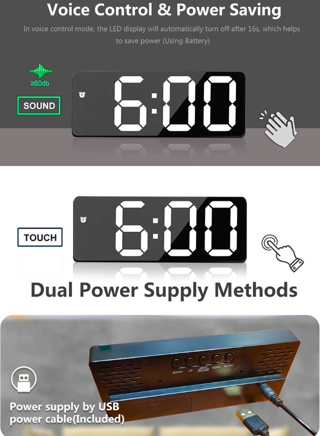 Chase Up Smart LED Digital Alarm Clock: Electric Nightlight with 3 Adjustable Brightness, Voice Control Desk Clock with Date/Month/Temperature Displayed, with USB/Battery Powered for Home Bedroom - Image 2