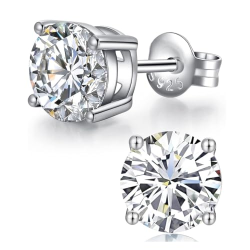 Forever Love 1 Pair Adabele Real 925 Sterling Silver Hypoallergenic April Birthstone Round Cut Stud Earrings 8mm CZ Created Diamond Stone Solitaire Studs Anniversary Birthday Gift SSE63 - Image 1