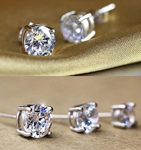 Forever Love 1 Pair Adabele Real 925 Sterling Silver Hypoallergenic April Birthstone Round Cut Stud Earrings 8mm CZ Created Diamond Stone Solitaire Studs Anniversary Birthday Gift SSE63 - Image 2