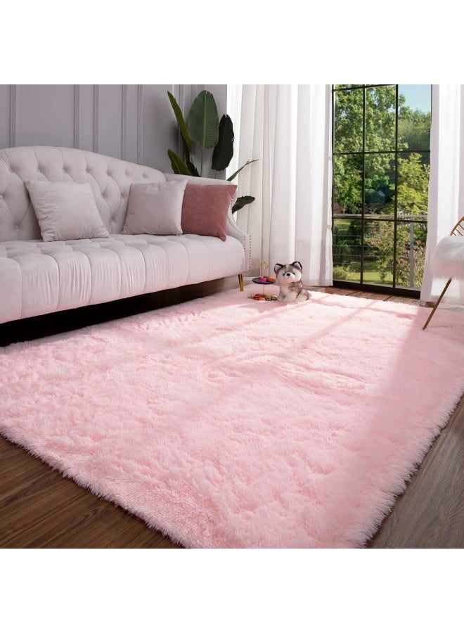 Keeko Premium Fluffy Pink Area Rug Cute Furry Carpet Ultra Soft Rug Faux Fur Carpets High Pile Indoor Fuzzy Modern Rugs For Bedroom Girls Kids Living Room Home 4X5.3 Feet - Image 1