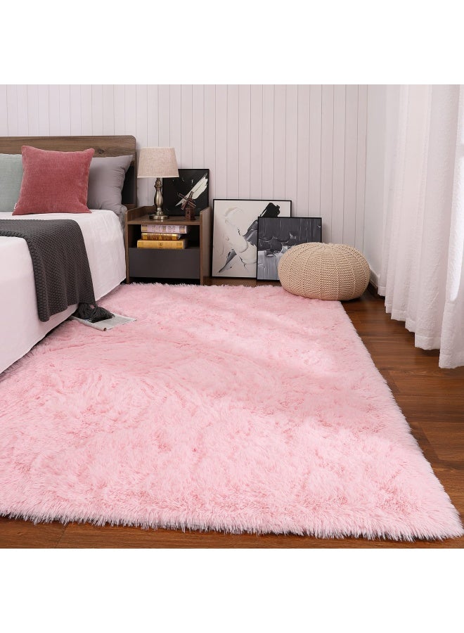 Keeko Premium Fluffy Pink Area Rug Cute Furry Carpet Ultra Soft Rug Faux Fur Carpets High Pile Indoor Fuzzy Modern Rugs For Bedroom Girls Kids Living Room Home 4X5.3 Feet - Image 2