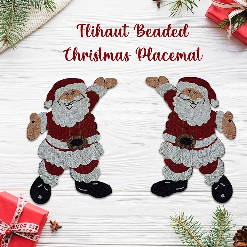 FLIHAUT FliHaut Handcrafted Beautiful Beaded PlacematTablemat 12 16 Inch Smiling Santa Claus - Image 2
