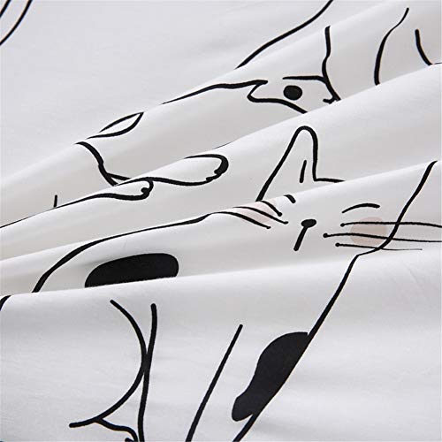LAYENJOY Cats Duvet Cover Set Twin, 100% Cotton Bedding, Various Cartoon Cats Pattern Printed on White Reversible Black Plaid, Cute Animal Comforter Cover for Kids Teens Boys Girls, No Comforter - Image 5