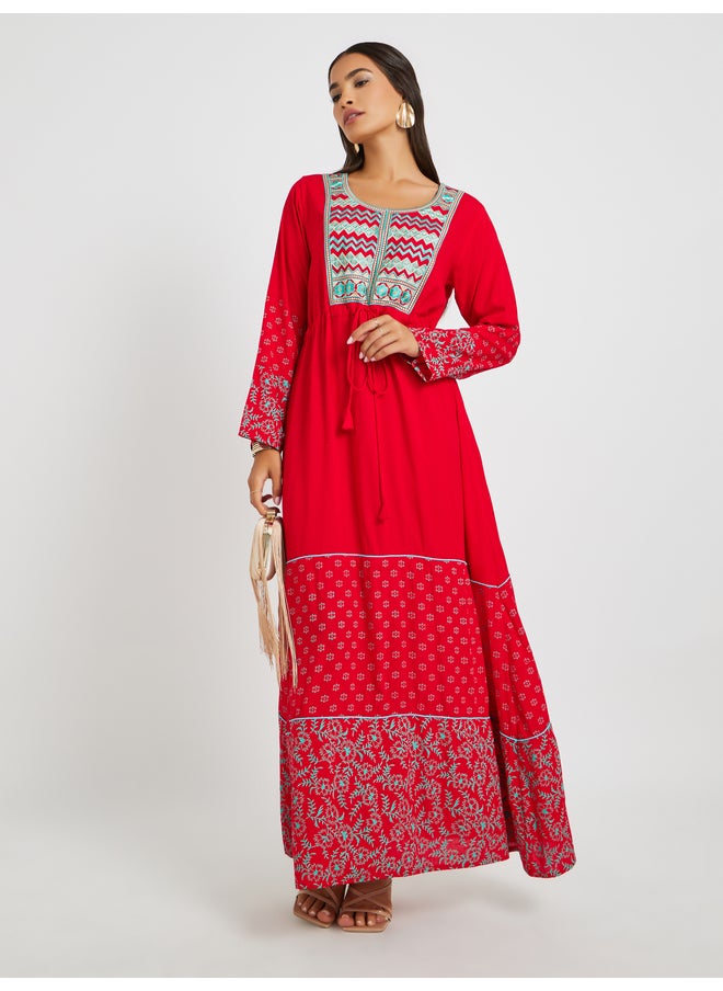 Maxim Creation Maxim Creation Block Print Round Neck Jalabiya with Embroidered Yoke  - Image 2