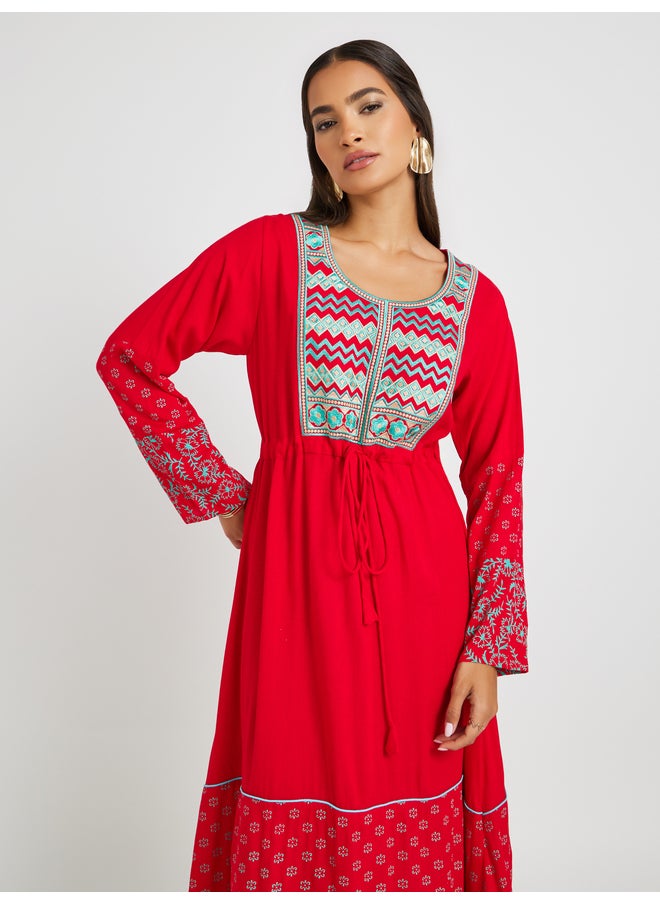 Maxim Creation Maxim Creation Block Print Round Neck Jalabiya with Embroidered Yoke  - Image 3