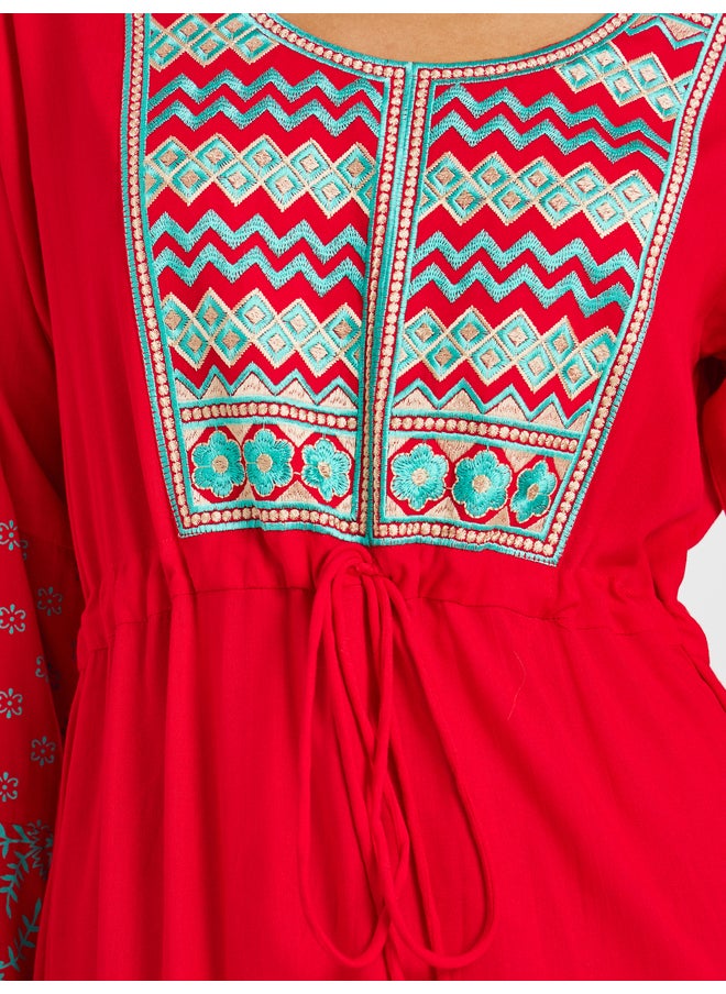 Maxim Creation Maxim Creation Block Print Round Neck Jalabiya with Embroidered Yoke  - Image 4