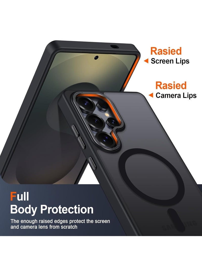 غلاف لـ Samsung S25 Ultra، متوافق مع MagSafe، غلق مقاوم للصدمات بخلفية معتم شفافة، غلاف حماية كامل رفيع لـ Galaxy S25 Ultra 5G (أسود) - Image 5