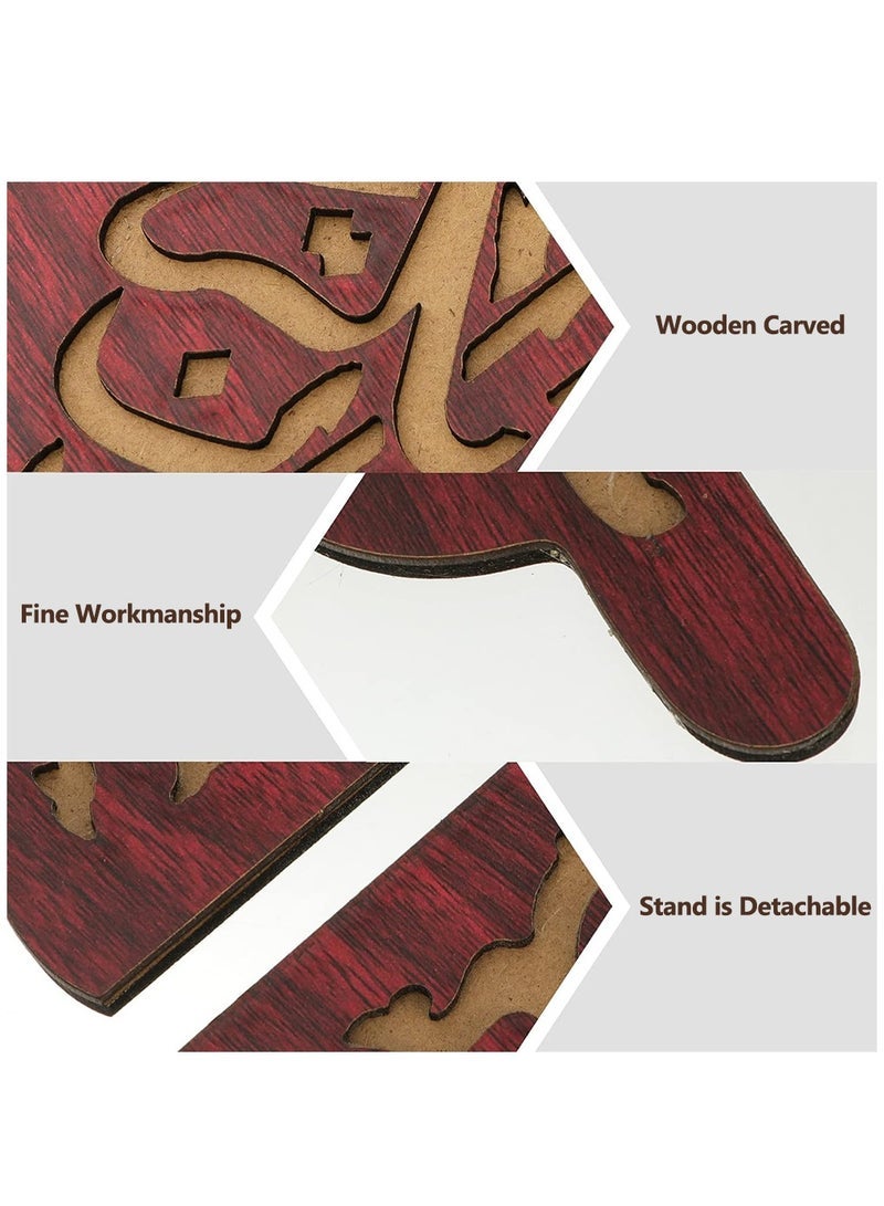 Captaintech Quran Book Holder, Muslim Book Stand with Wood Carving Pattern, Bible Bookcase for Home, Office (Dark Red) - Image 3