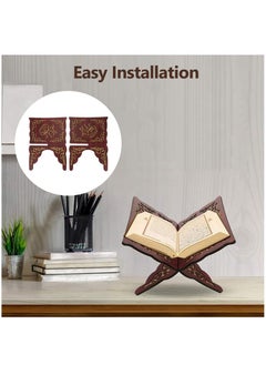 Captaintech Quran Book Holder, Muslim Book Stand with Wood Carving Pattern, Bible Bookcase for Home, Office (Dark Red)  - Image 4