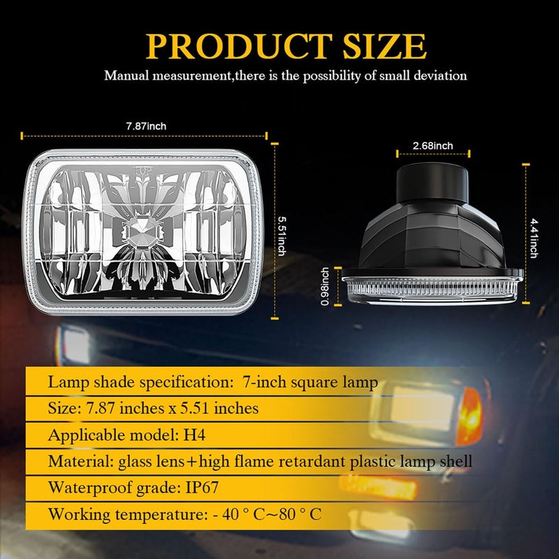 UCYAR H6054 5x7 7x6 Led Headlights for Off-road, 6000K White High Brightness Headlamp, DOT Approved High Low Sealed Beam, 9003/H4 Light Bulbs with H6054 Glass LED Headlight Housing - Image 2