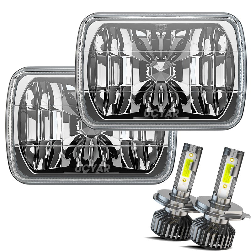 UCYAR H6054 5x7 7x6 Led Headlights for Off-road, 6000K White High Brightness Headlamp, DOT Approved High Low Sealed Beam, 9003/H4 Light Bulbs with H6054 Glass LED Headlight Housing - Image 1