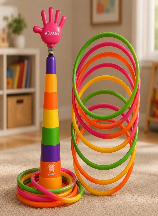 Storio 2 in 1 Ring Toss Game for Kids | Indoor Outdoor Fun Learning Activity Toy | Stacking Rings & Target Throw Game | Multicolor Plastic Toy for Baby | Birthday Gift for 1-5 Years - Image 1