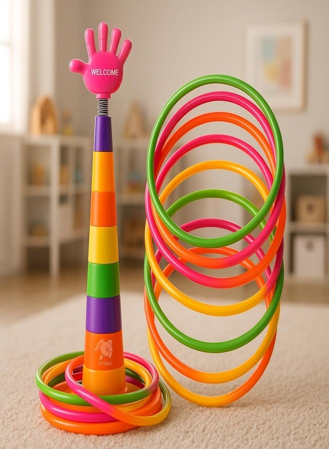 Storio 2 in 1 Ring Toss Game for Kids | Indoor Outdoor Fun Learning Activity Toy | Stacking Rings & Target Throw Game | Multicolor Plastic Toy for Baby | Birthday Gift for 1-5 Years - Image 3