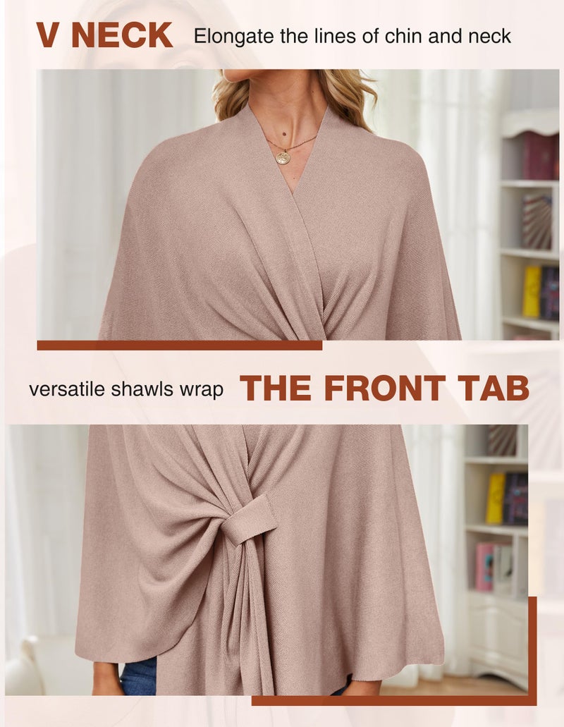 PULI Women's Elegant Shawl Wraps Soft Open Front Poncho Sweater for Spring Fall Winter tan - Image 5