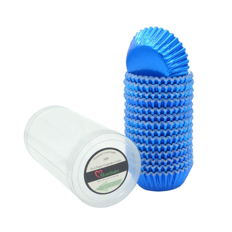 Mombake Mini Blue Foil Cupcake Liners Muffin Baking Cups for Party and More 300Count