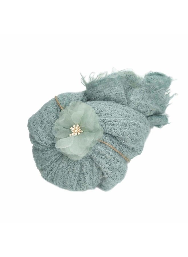 Honra 2Pcs Props for Newborn Photoshoot Mohair Wrap Headband Baby Photo Posing Photography Knit Textured Stretchy (Wrap only, Green) - Image 4