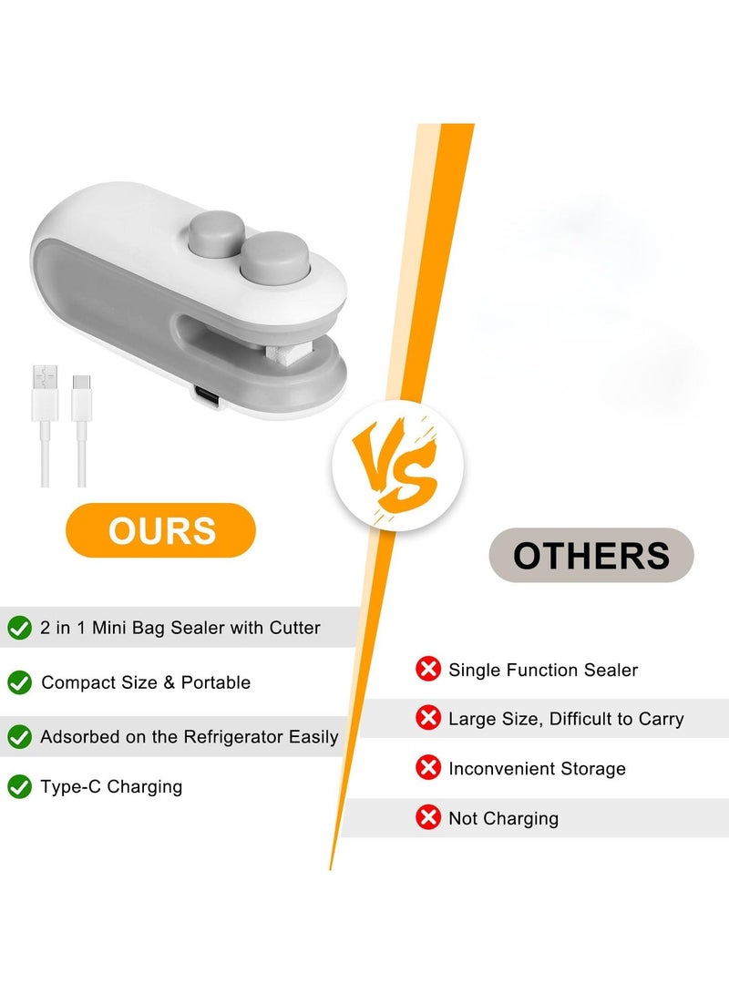 2 حزمة صغيرة حقيبة السدادة، 2 في 1 USB رقاقة حقيبة السدادة أداة ختم الحرارة، المحمولة المحمولة فراغ الغذاء السدادة حقيبة آلة ختم للوجبات الخفيفة رقائق أكياس تخزين الوجبات الخفيفة الطازجة - Image 3