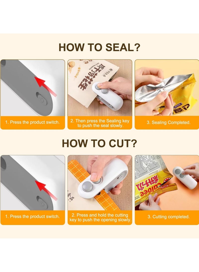 2 حزمة صغيرة حقيبة السدادة، 2 في 1 USB رقاقة حقيبة السدادة أداة ختم الحرارة، المحمولة المحمولة فراغ الغذاء السدادة حقيبة آلة ختم للوجبات الخفيفة رقائق أكياس تخزين الوجبات الخفيفة الطازجة - Image 4